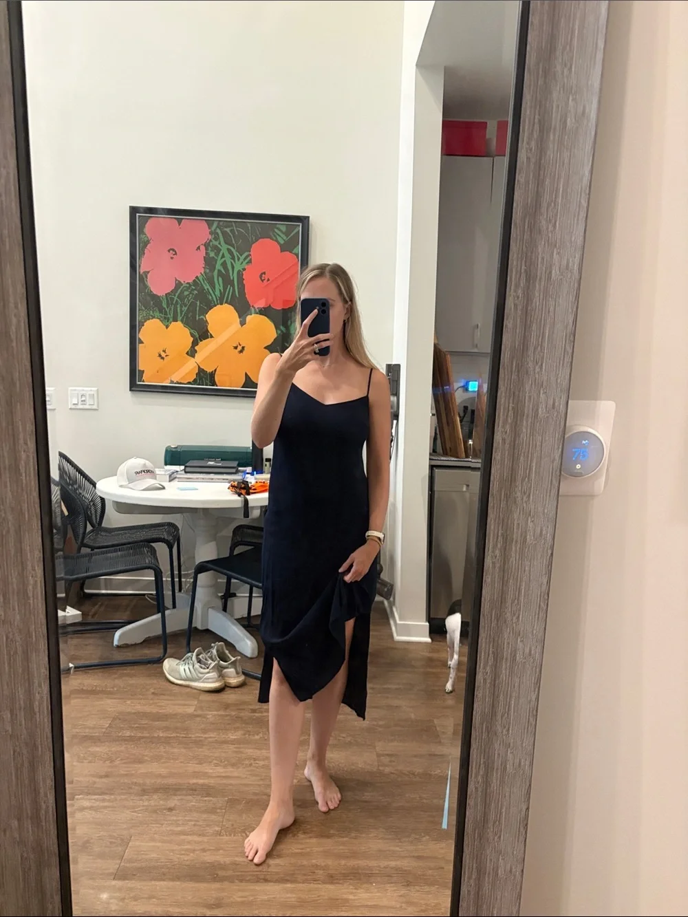 J. Crew Navy Slip Midi Dress with Thin Straps
